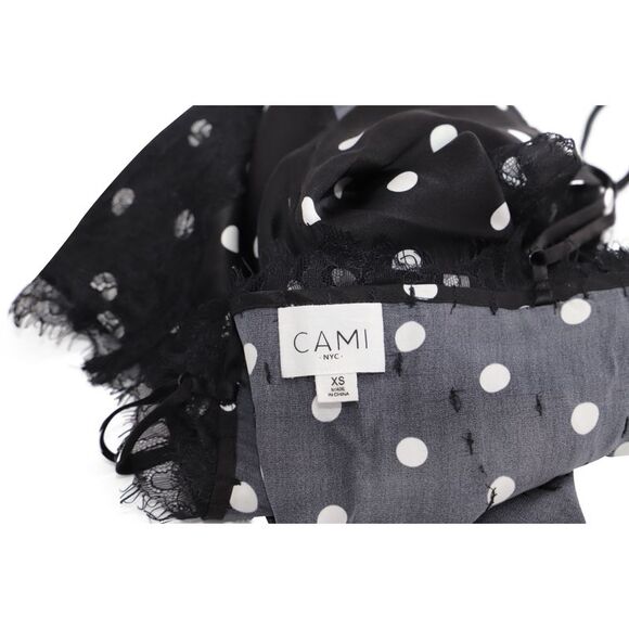 Pre Loved Cami Nyc Vintage Polka Dot Cami Top Lace Detail Women black print Tank - Picture 3 of 4